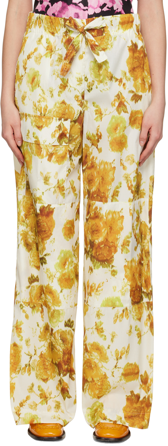 Dries Van Noten Yellow Floral Trousers In 975 Dessin A