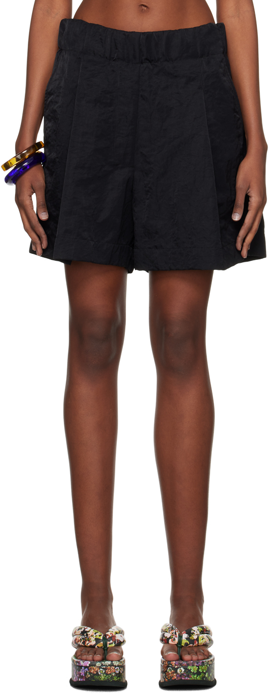 Dries Van Noten Black Pleated Shorts In 900 Black