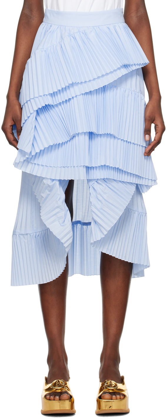 Dries Van Noten: Blue Pleated Midi Skirt | SSENSE Canada