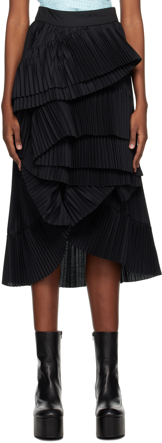 Dries Van Noten Seda Pleated Fan Midi Skirt In Black | ModeSens