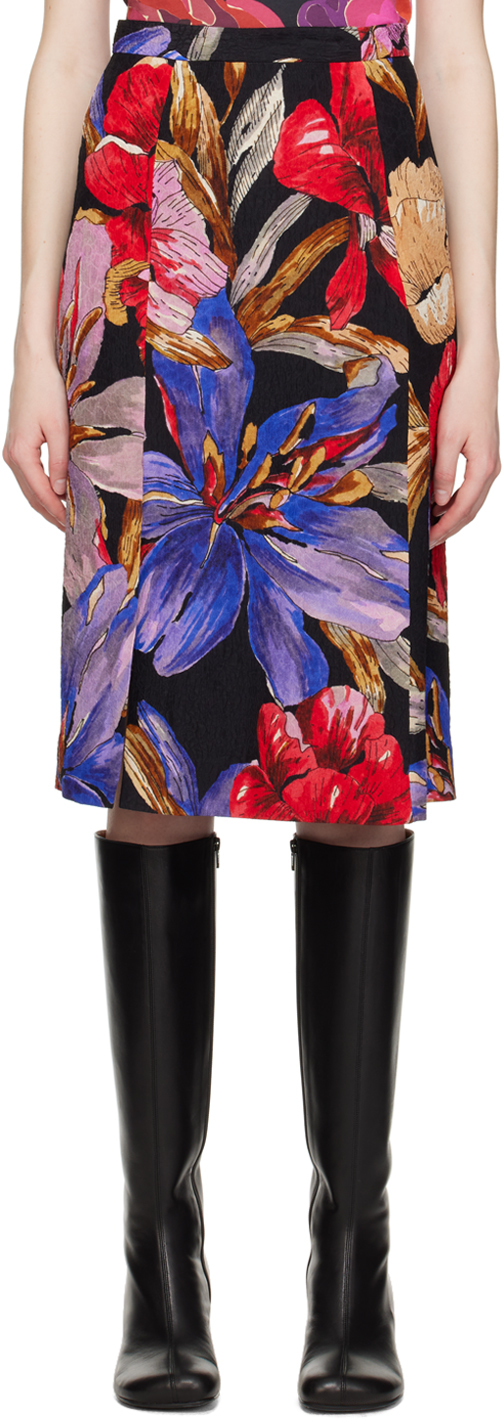 Shop Dries Van Noten Black Floral Midi Skirt In 900 Black