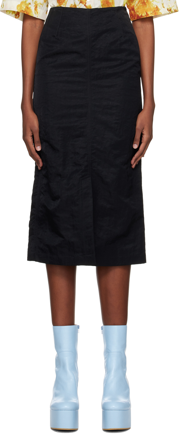 Dries Van Noten Black Vented Midi Skirt In 900 Black