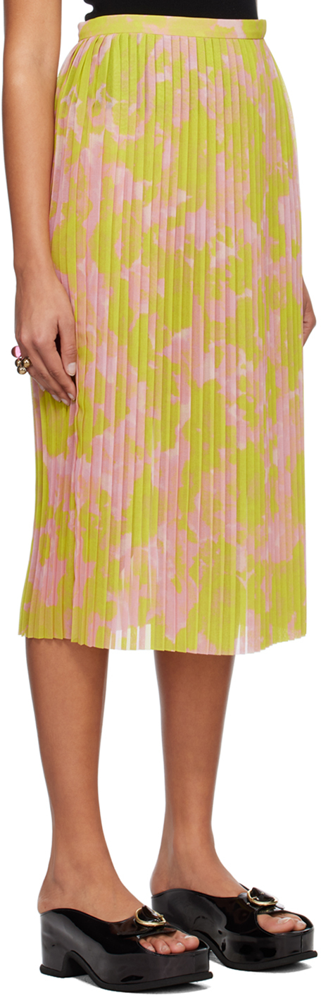 Shop Dries Van Noten Yellow & Pink Pleated Midi Skirt In 202 Yellow