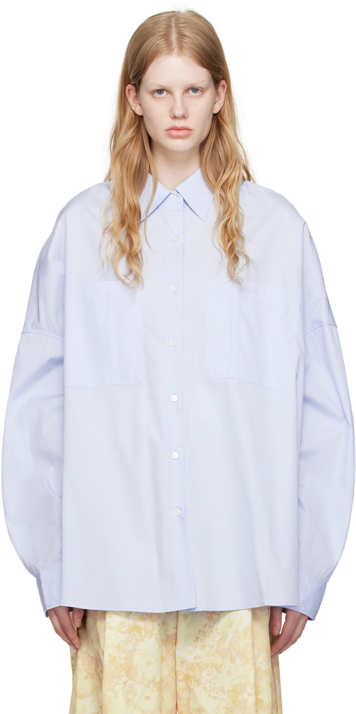 Dries Van Noten: Blue Oversized Shirt | SSENSE Canada