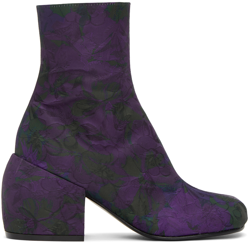Dries Van Noten: Purple Floral Zip Boots | SSENSE Canada