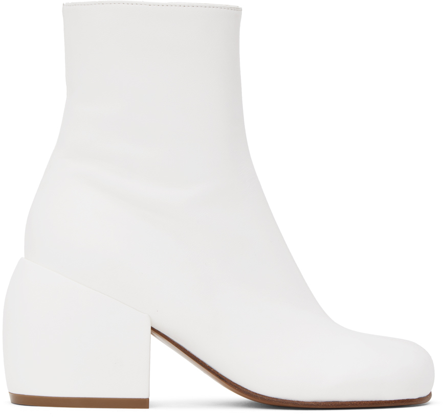 Dries Van Noten White Block Heel Ankle Boots In 001 White