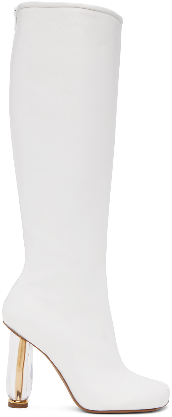 Dries Van Noten White Cylindrical Heel Boots In 001 White