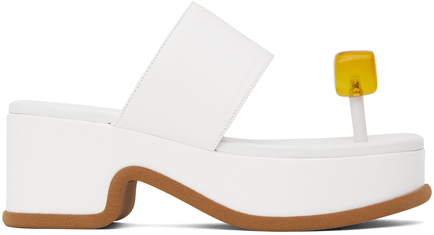 Dries Van Noten Womens White Cube-embellished Block-heel Leather Heeled Sandals