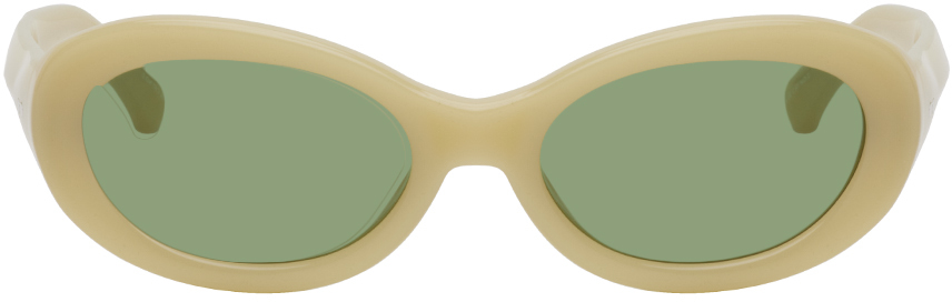 Dries Van Noten Yellow Linda Farrow Edition Oval Sunglasses In Yellow/ Silver/ Gree