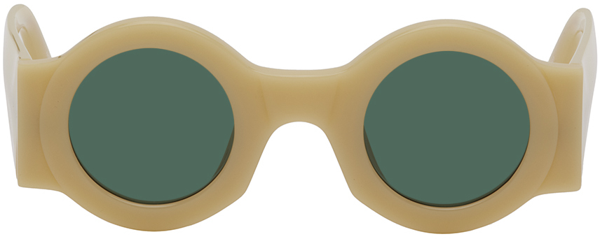 Dries Van Noten Ssense Exclusive Beige Linda Farrow Edition Circle Sunglasses In Beige/ Antique Gold/
