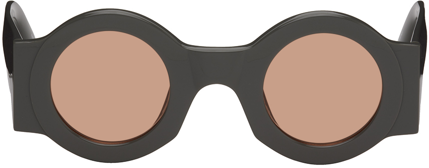 Dries Van Noten Ssense Exclusive Gray Linda Farrow Edition Circle Sunglasses In Grey/ Silver/ Orange