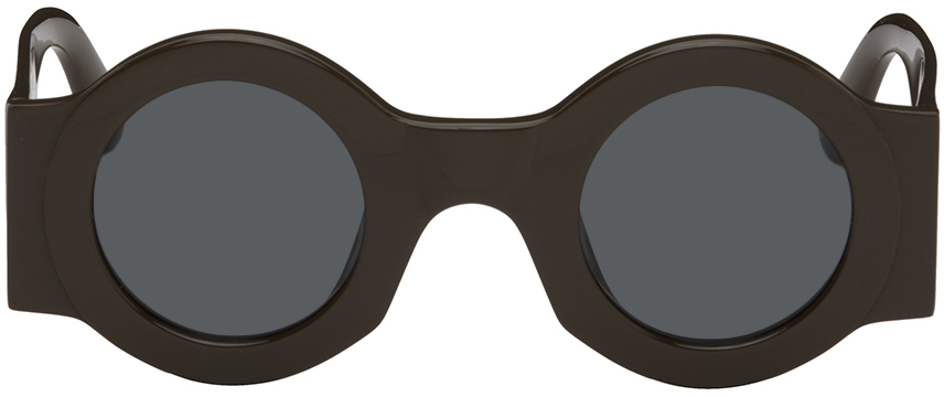 Dries Van Noten Ssense Exclusive Brown Linda Farrow Edition Circle Sunglasses In Brown/ Silver/ Solid