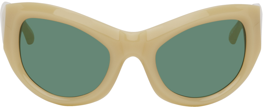 Dries Van Noten Ssense Exclusive Beige Linda Farrow Edition Goggle Sunglasses In Beige/ Antique Gold/