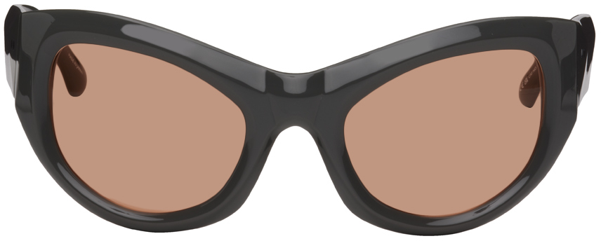 Dries Van Noten Ssense Exclusive Gray Linda Farrow Edition Goggle Sunglasses In Grey/ Silver/ Orange