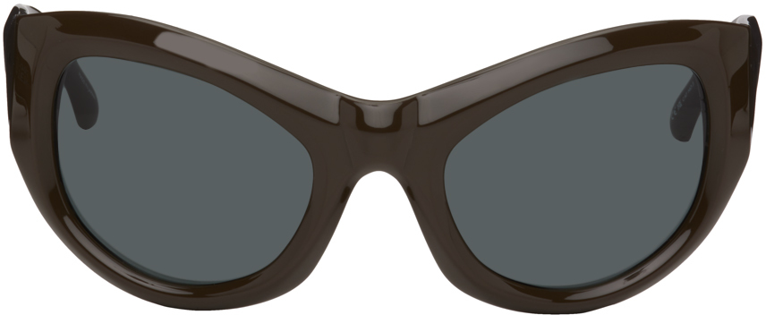 Dries Van Noten Ssense Exclusive Brown Linda Farrow Edition Goggle Sunglasses In Brown/ Silver/ Solid