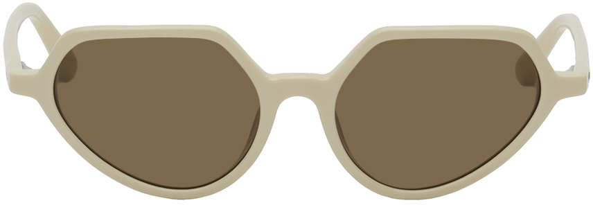 Dries Van Noten Off-white Linda Farrow Edition Cat-eye Sunglasses In Ivory/ Silver/ Khaki