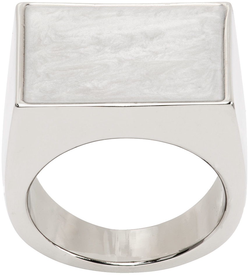 Silver & White Graphic Ring