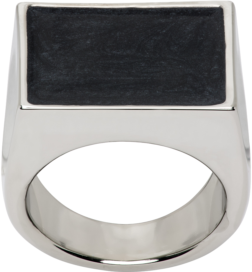 Dries Van Noten Silver & Black M Ring In 901 Anthracite