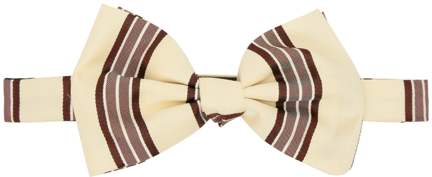 Dries Van Noten Beige & Brown Striped Bow Tie In 5 Ecru