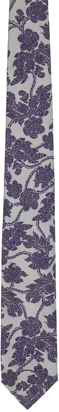 Dries Van Noten Gray & Navy Floral Tie In 801 Cement