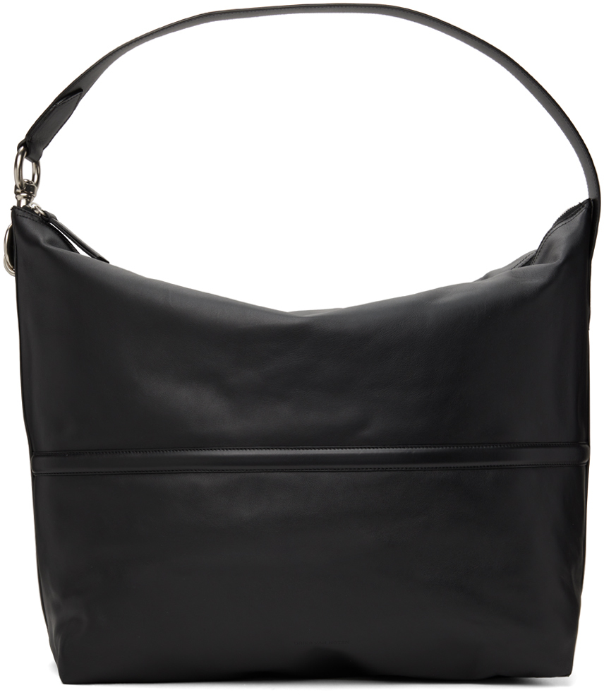 Black Paneled Messenger Bag by Dries Van Noten on Sale