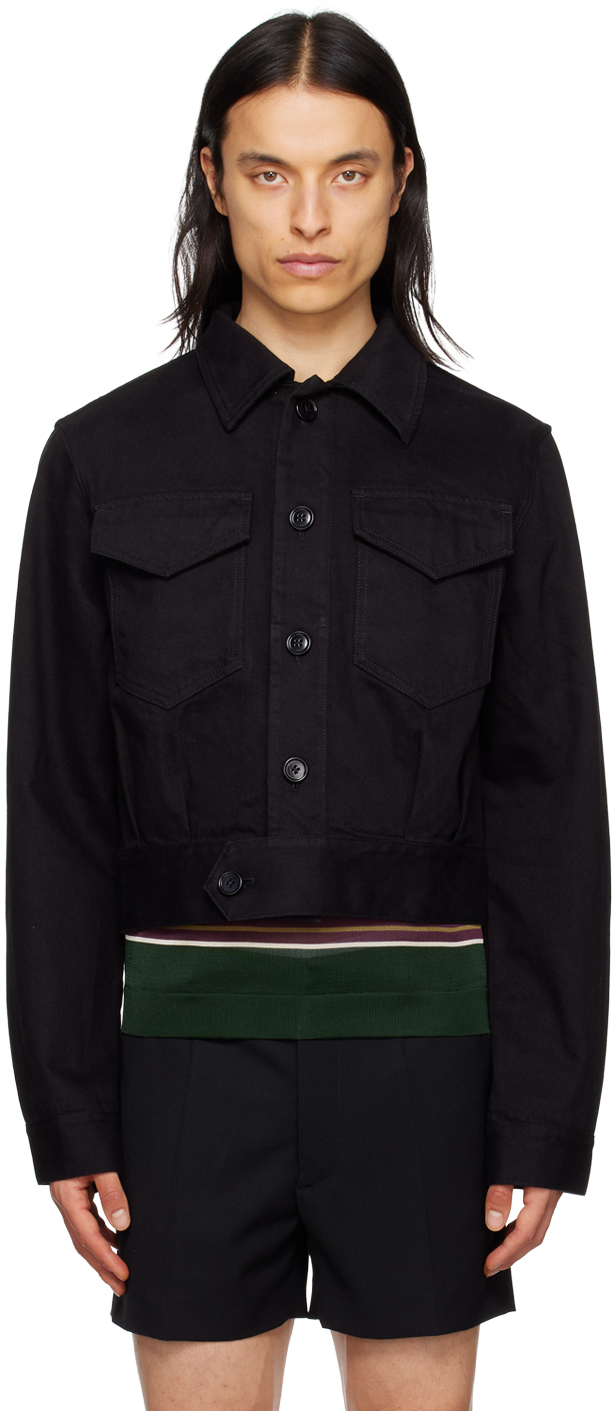 Dries Van Noten: Black Button Tab Denim Jacket | SSENSE UK