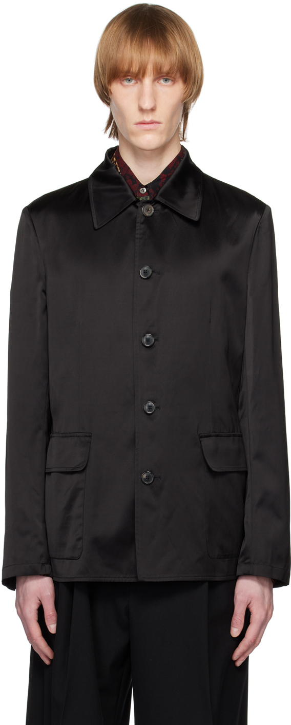 Dries Van Noten Black Spread Collar Jacket In 900 Black