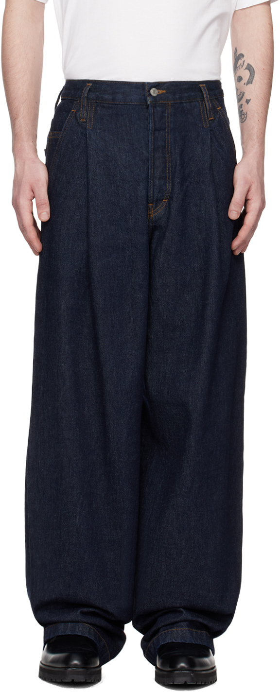 Dries Van Noten Blue Pleated Jeans SSENSE UK