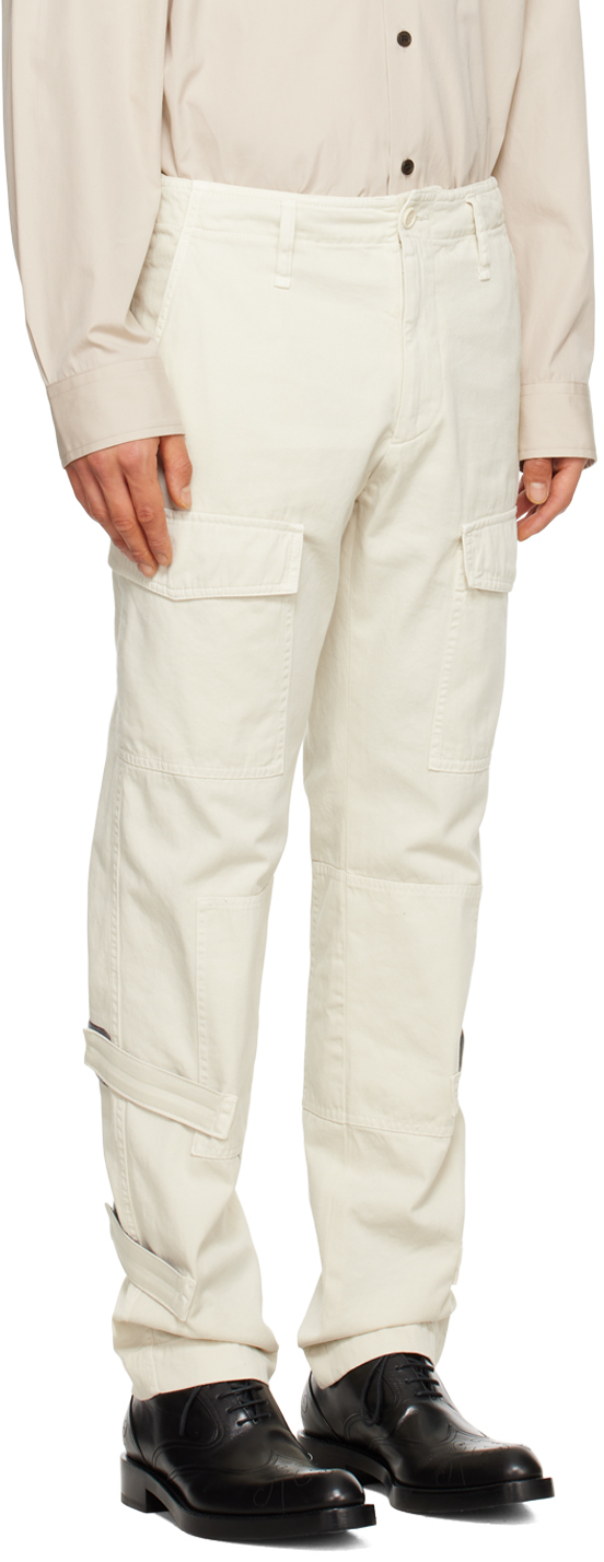 Dries Van Noten Off-white Velcro Tab Cargo Pants In 5 Ecru