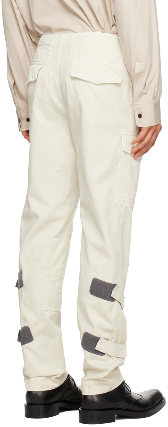 Dries Van Noten Off-white Velcro Tab Cargo Pants In 5 Ecru