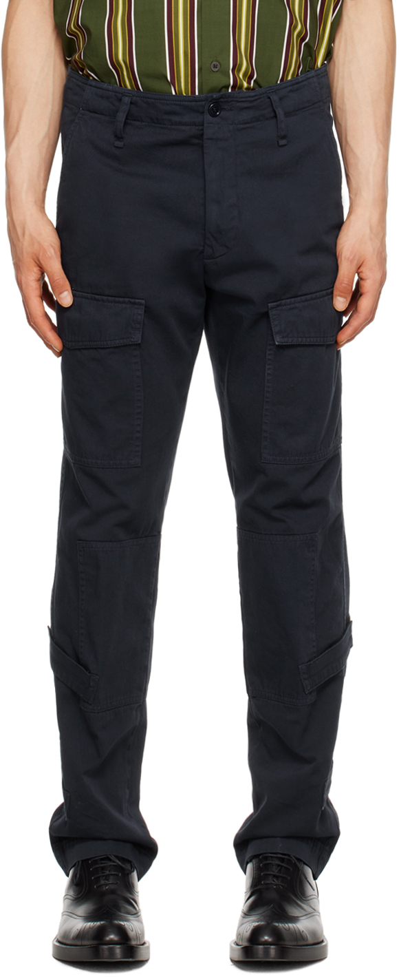 Dries Van Noten Navy Velcro Tab Cargo Pants In 509 Navy