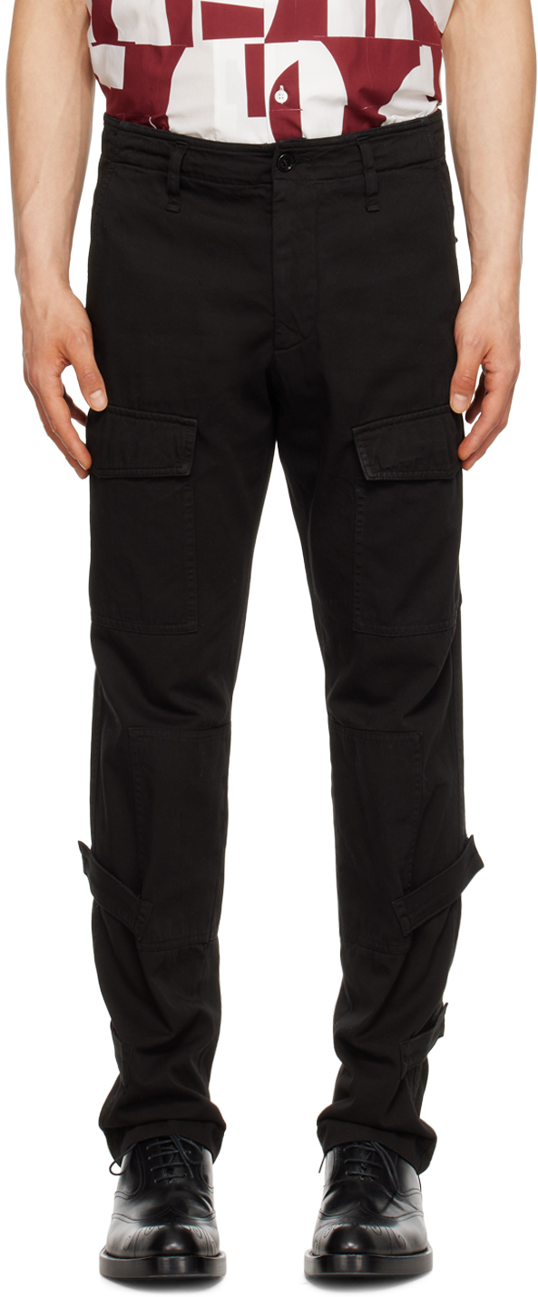 Dries Van Noten Black Velcro Tab Cargo Pants In 900 Black