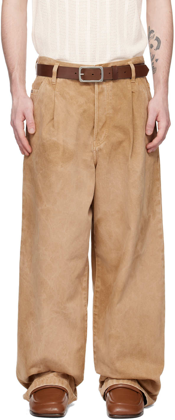 Tan Pleated Jeans