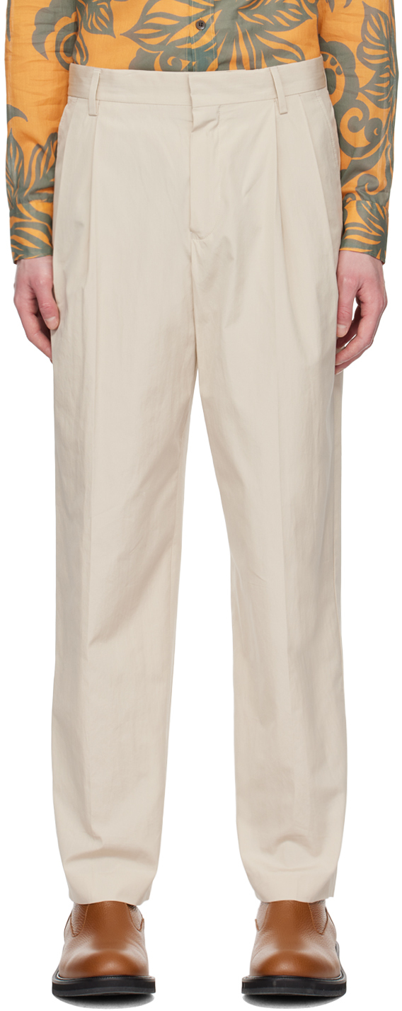 Dries Van Noten Beige Pleated Trousers In White