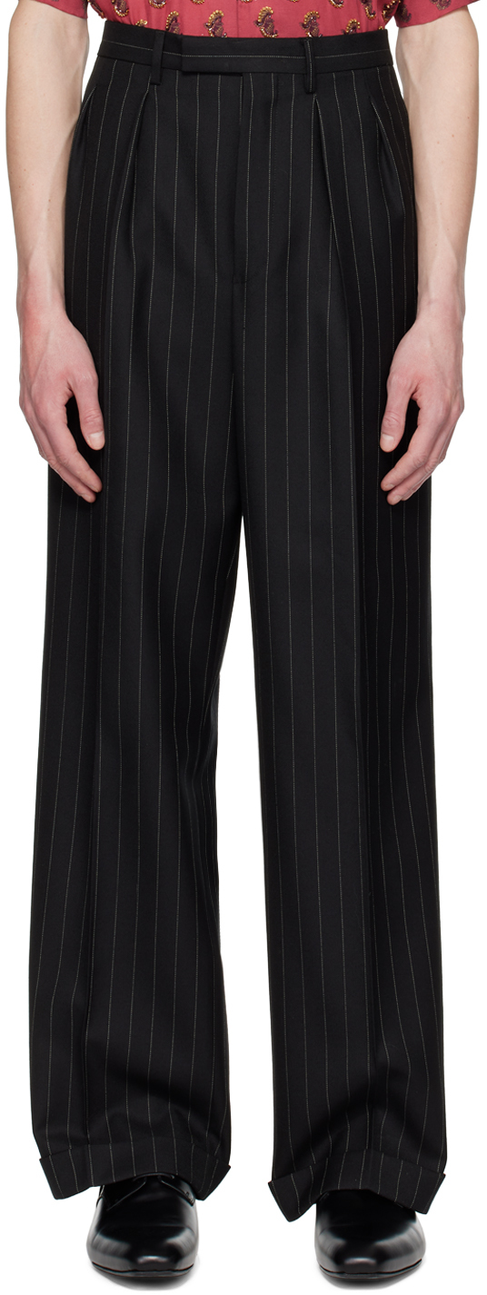 Dries Van Noten: Black Pinstripe Trousers | SSENSE