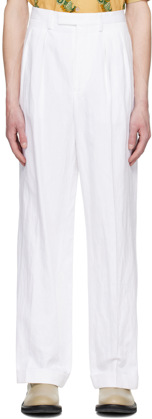 Dries Van Noten White Pleated Trousers In 1 White