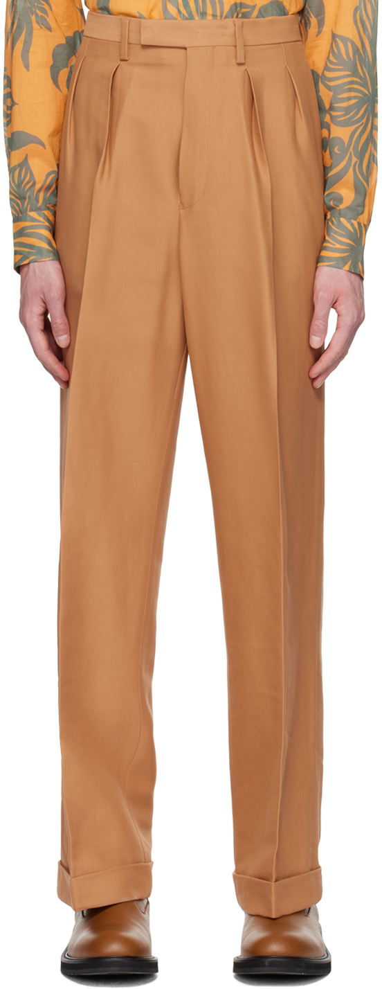 Dries Van Noten Tan Pleated Trousers In 700 Light Rust