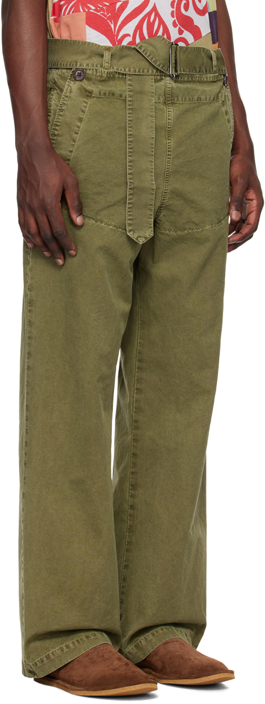 Dries Van Noten Khaki Belted Trousers In 606 Kaki