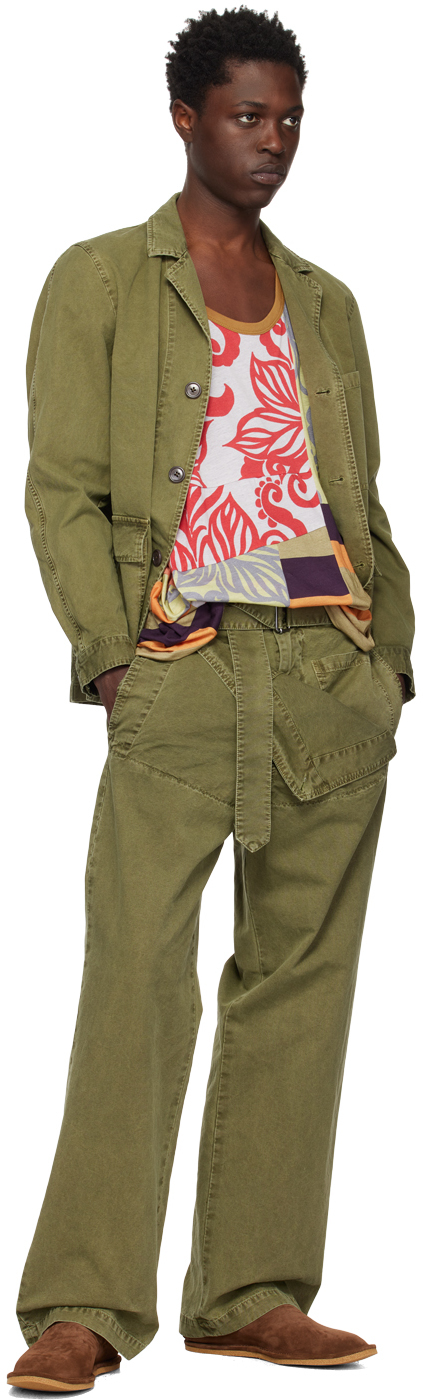 Dries Van Noten Khaki Belted Trousers In 606 Kaki