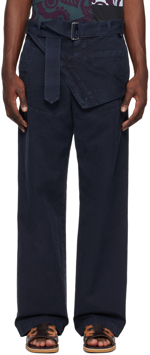 Navy Belted Trousers