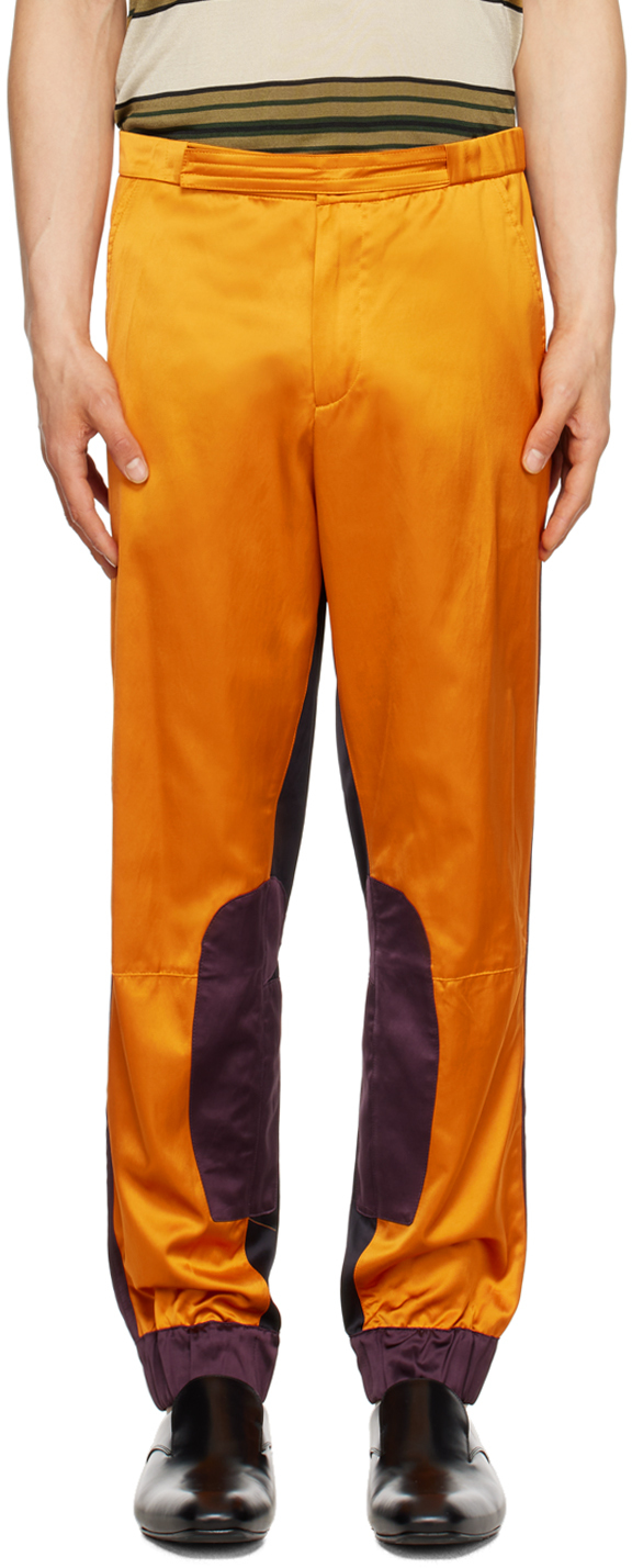 【関税込み】Dries Van Noten オレンジ ジャカード トラウザーズ Dries Van Noten: オレンジ パネル トラウザーズ | SSENSE 日本