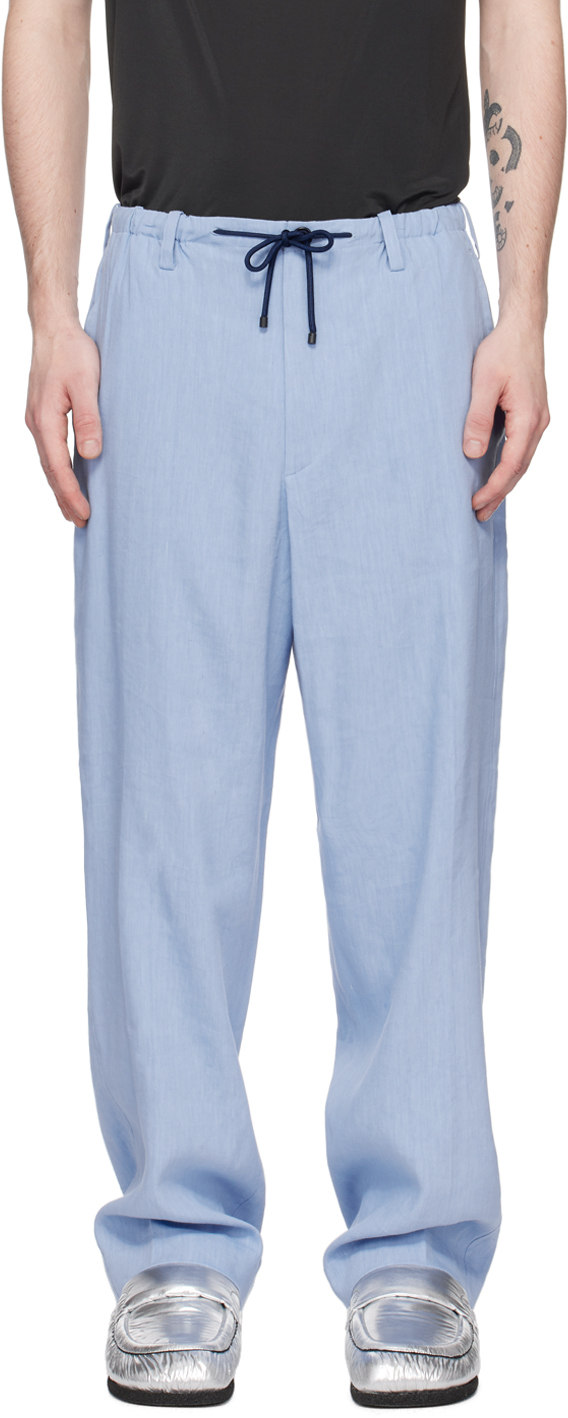 Dries Van Noten Blue Drawstring Trousers In 514 Light Blue