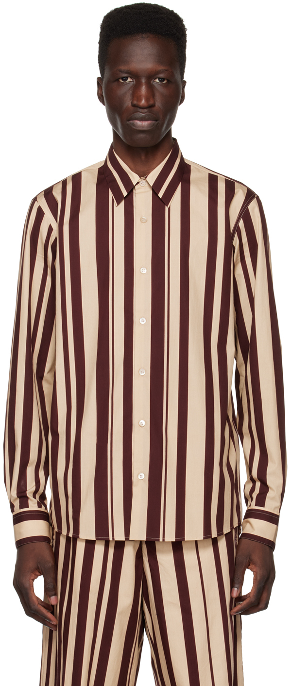 Dries Van Noten: Beige & Burgundy Striped Shirt | SSENSE UK