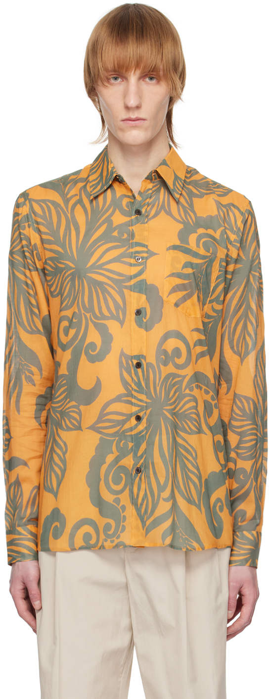 Dries Van Noten: Orange Printed Shirt 