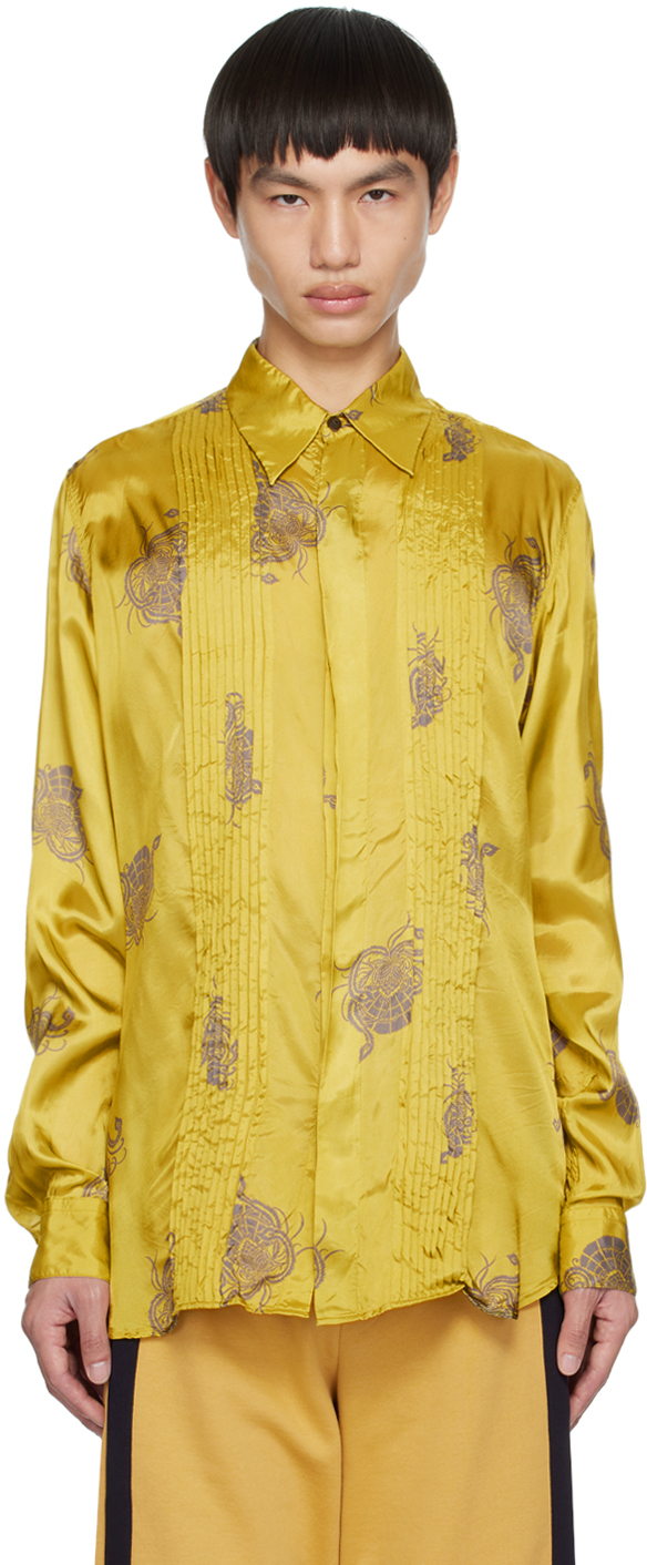 Dries Van Noten: Green Pintuck Shirt | SSENSE UK