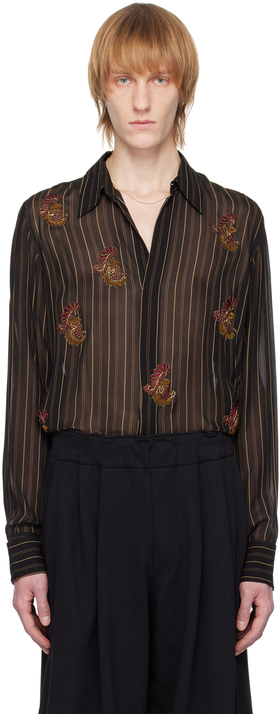 Black Striped Shirt by Dries Van Noten on Sale