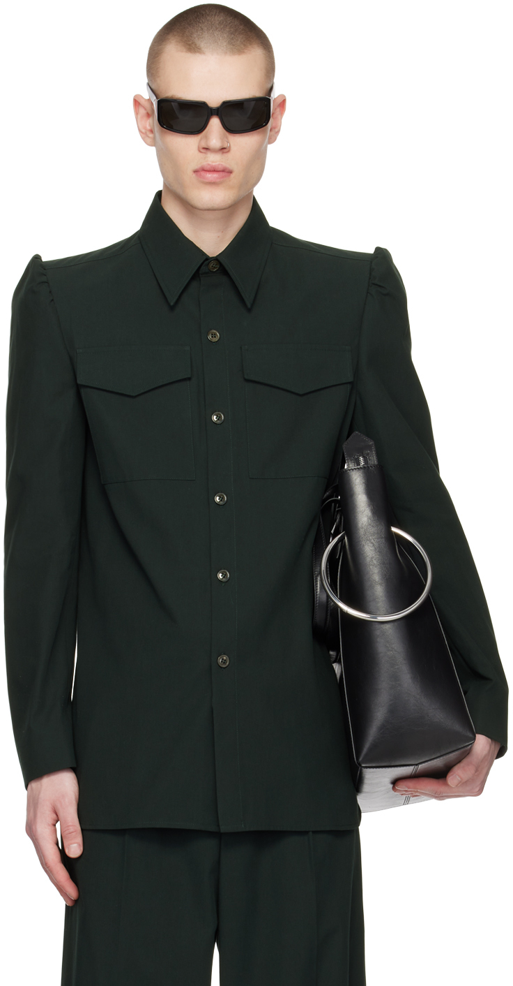 Dries Van Noten: Green Padded Shoulder Shirt | SSENSE Canada