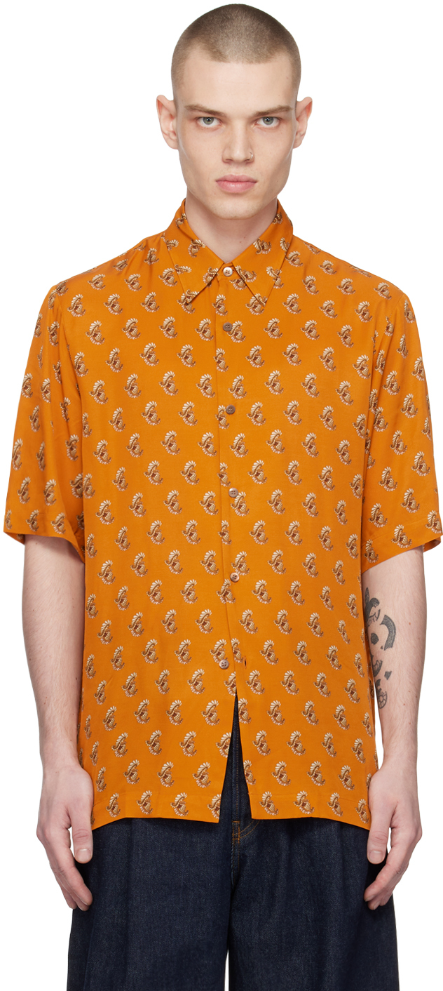 Dries Van Noten Orange Printed Shirt In 353 Orange