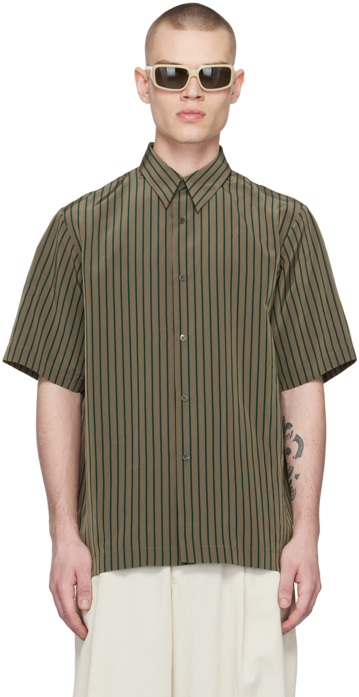 Dries Van Noten Taupe Striped Shirt In 105 Umber