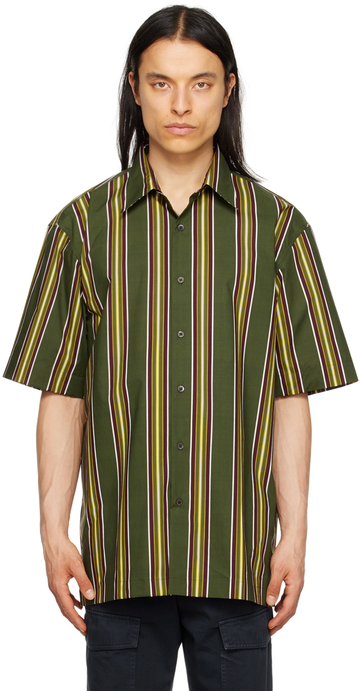 Dries Van Noten Khaki Striped Shirt In 606 Kaki